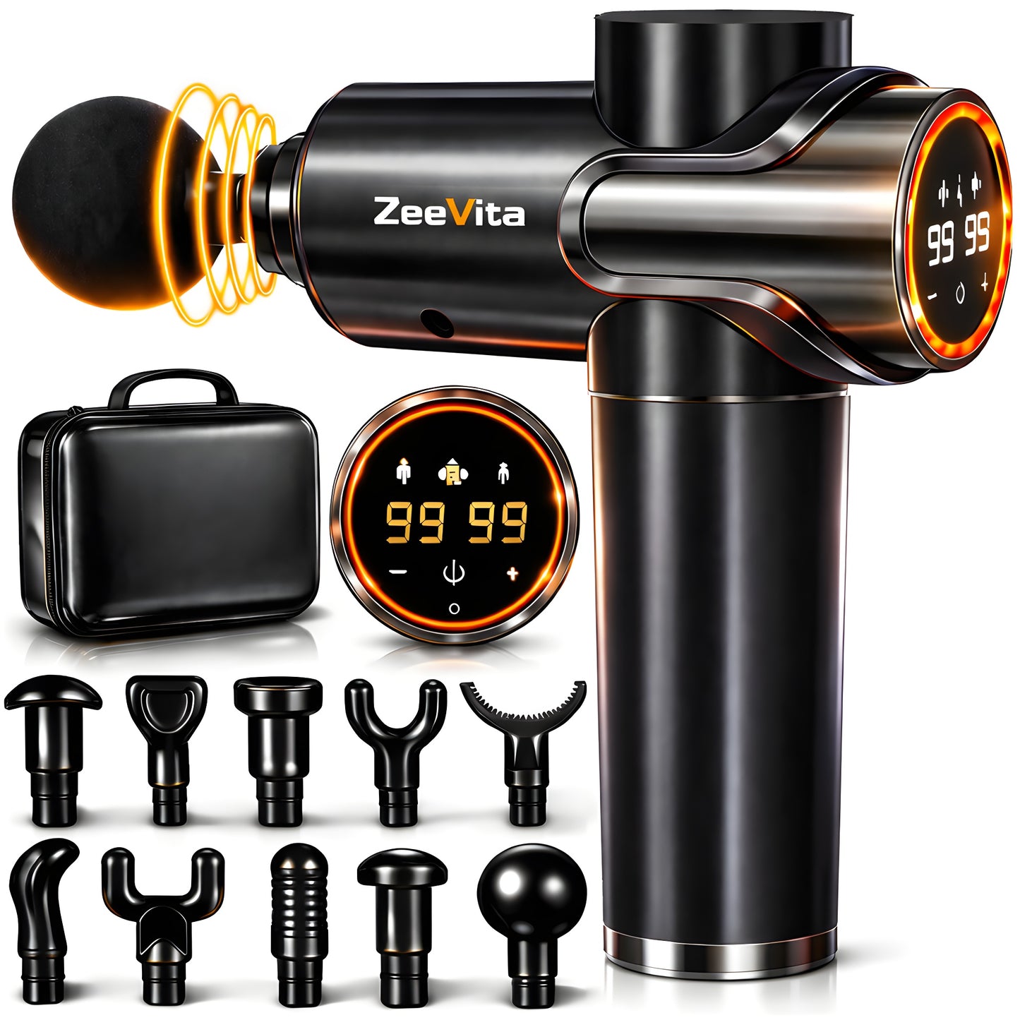 Powerful 99 Speed Massage Gun with 3 Modes and 10 Massage Heads, Portable Deep Tissue Muscle Massager for Pain Relief Recovery, Percussion Athlete Massager for Muscle Tension Shoulder Back Body Neck Arm Legs Relaxation